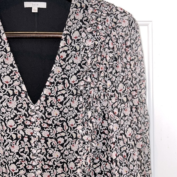 Joie Tobey Dress Boho Midi Floral Ruffle Size Large Black, White, Red NWOT - Picture 8 of 16